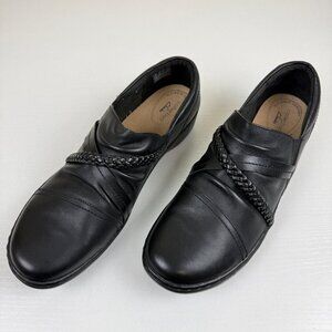 NEW Clarks Black Leather Slip On Loafers